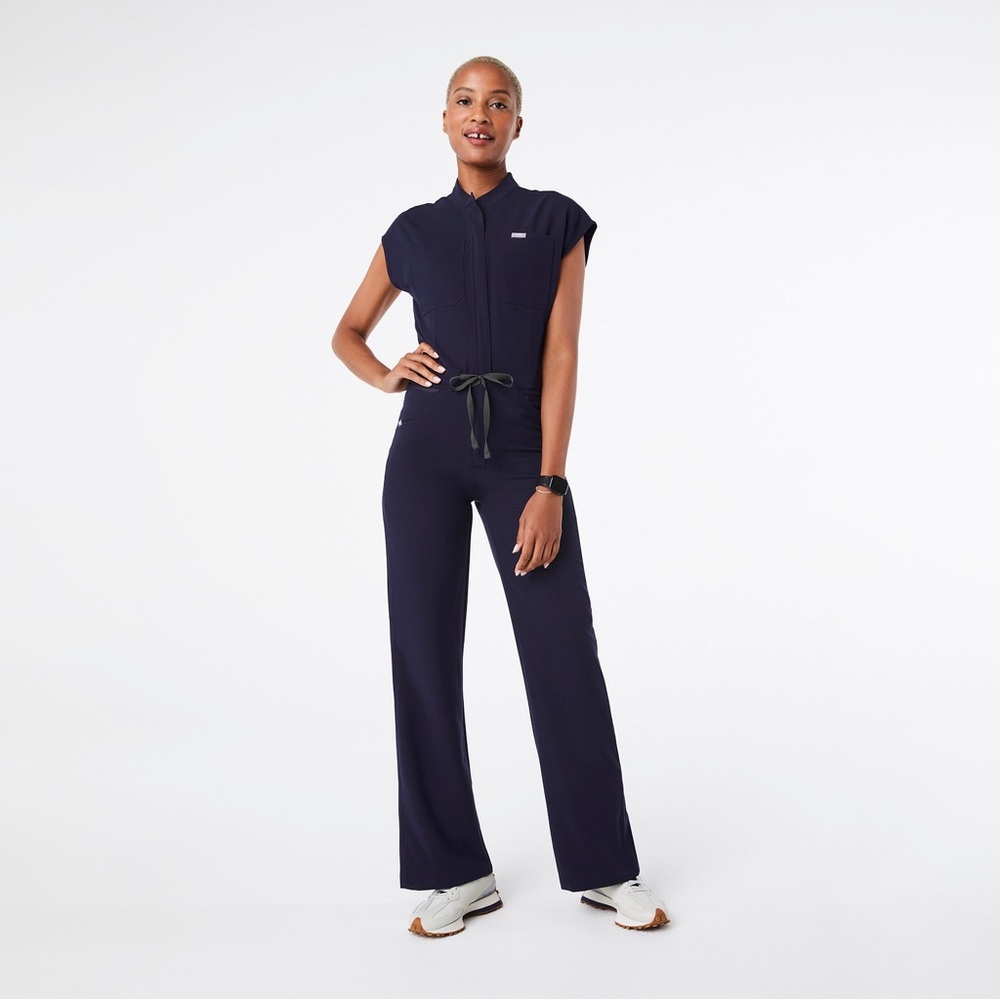 FIGS Rafaela Cargo Wide Leg ScrubJumpsuit™ in Navy Size L